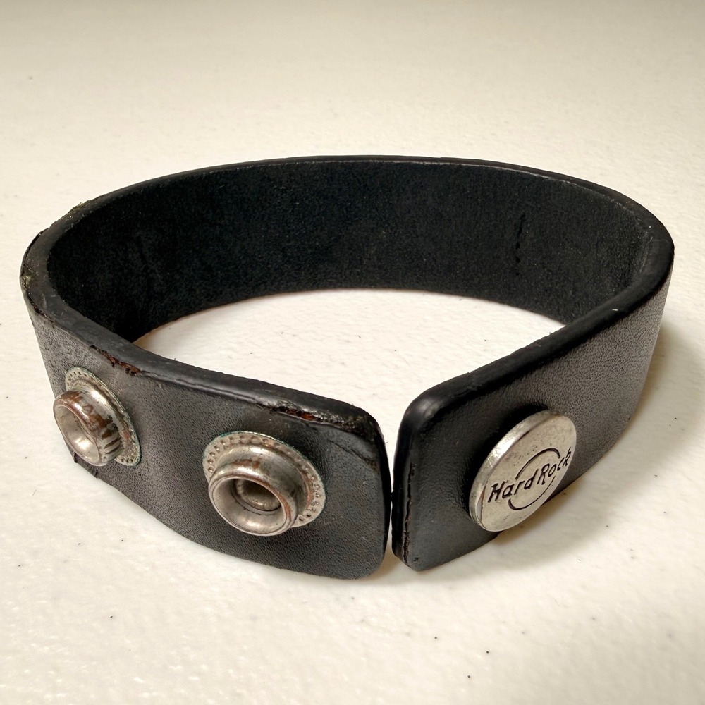 Hard Rock Cafe Vintage Black Leather Cuff Bracelet Snap Closure Rocker Y2K OS